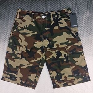 True Religion Cargo Shorts Hunting Camo Men Green Brown Tan NWT 700708 Size 31